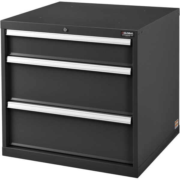Global Industrial Modular 3 Drawer Cabinet with Lock, w/o Dividers, 30x27x29-1/2, Black 493340BK - main
